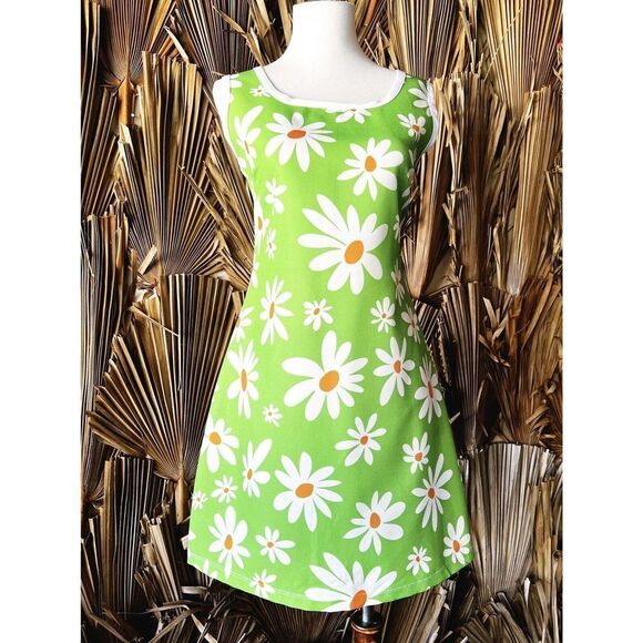 Vintage Mod Hippie Pop Art Graphic Daisy Floral Micro Mini Dress Size Small - Picture 2 of 5